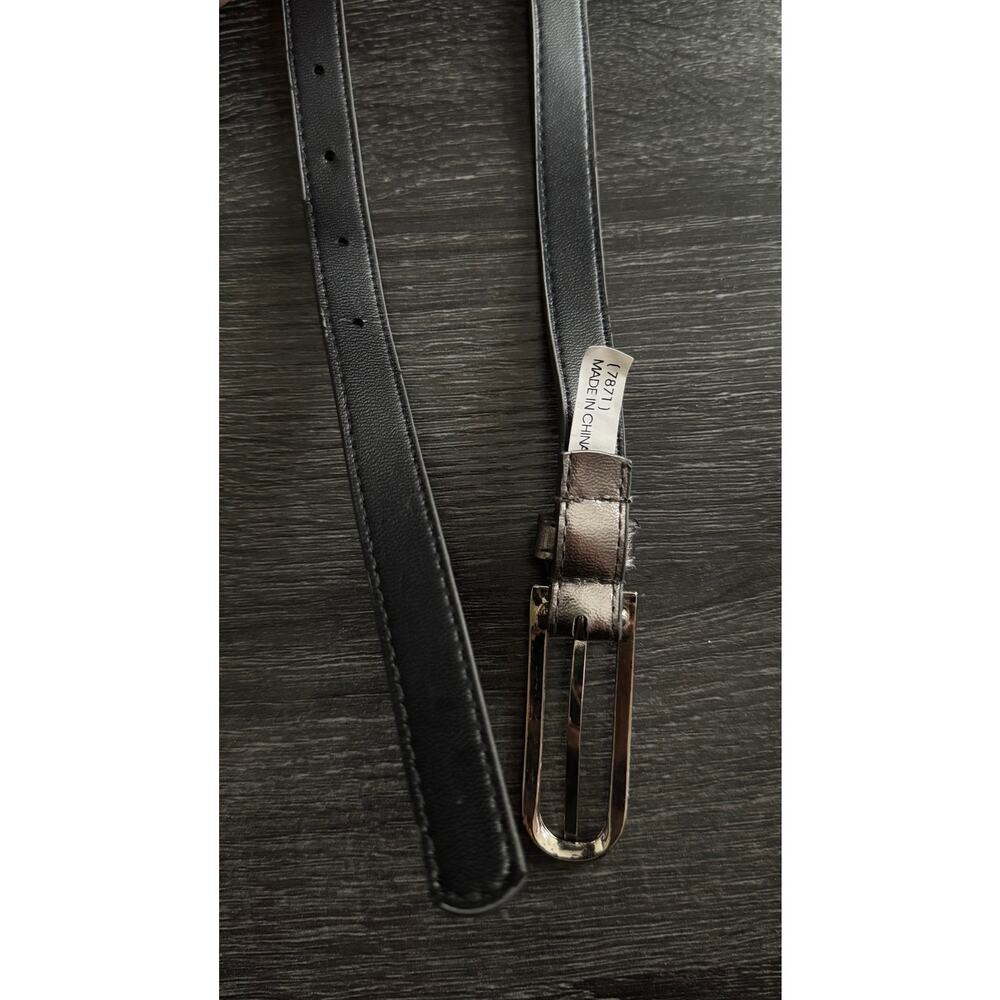 Womens Metallic Silver Grey Silver Tone Hardware Slim Belt L - Picture 3 of 5